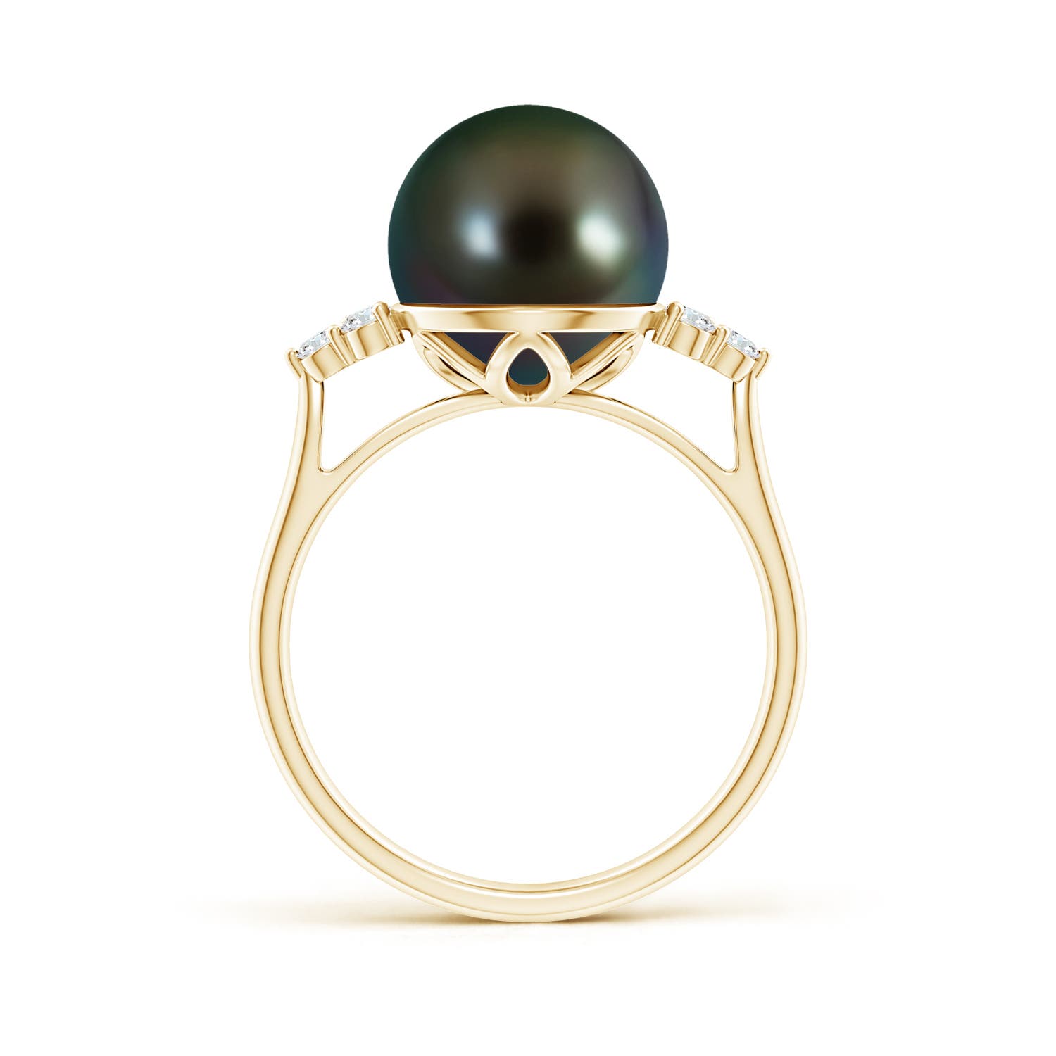 10mm AAAA Tahitian Pearl Ring with Trio Diamonds in Yellow Gold