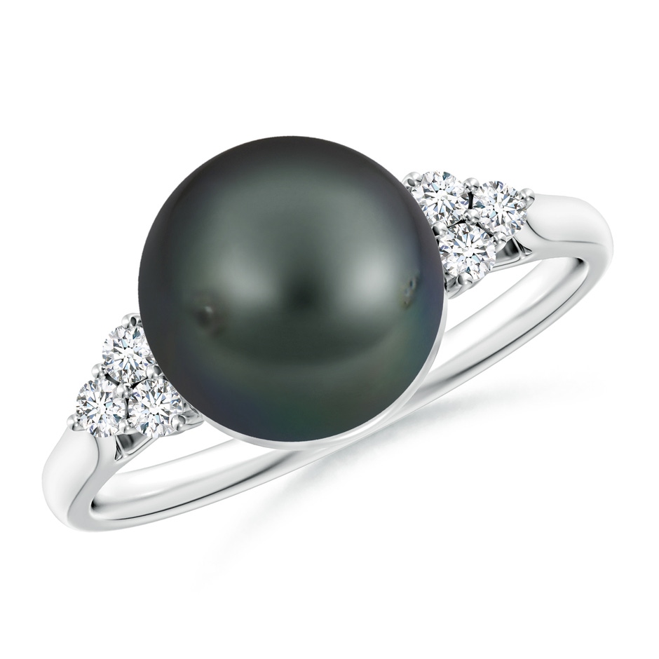 9mm A Tahitian Pearl Ring with Trio Diamonds in S999 Silver 