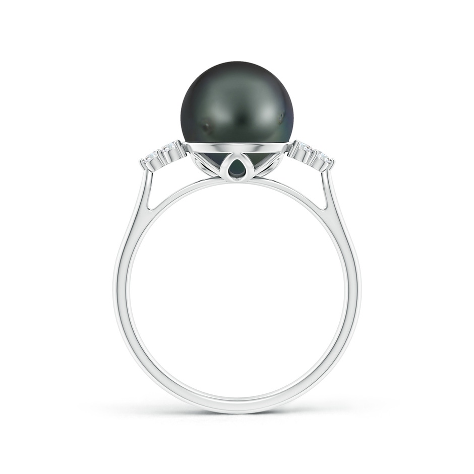 9mm A Tahitian Pearl Ring with Trio Diamonds in S999 Silver side-1