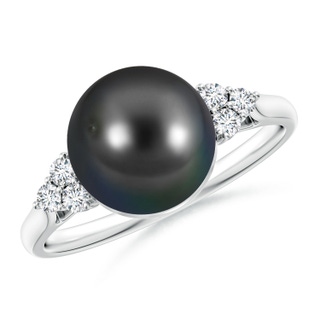 9mm AA Tahitian Pearl Ring with Trio Diamonds in S999 Silver