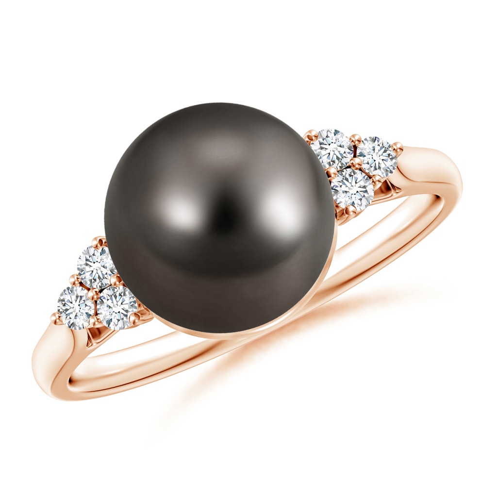9mm AAA Tahitian Pearl Ring with Trio Diamonds in Rose Gold