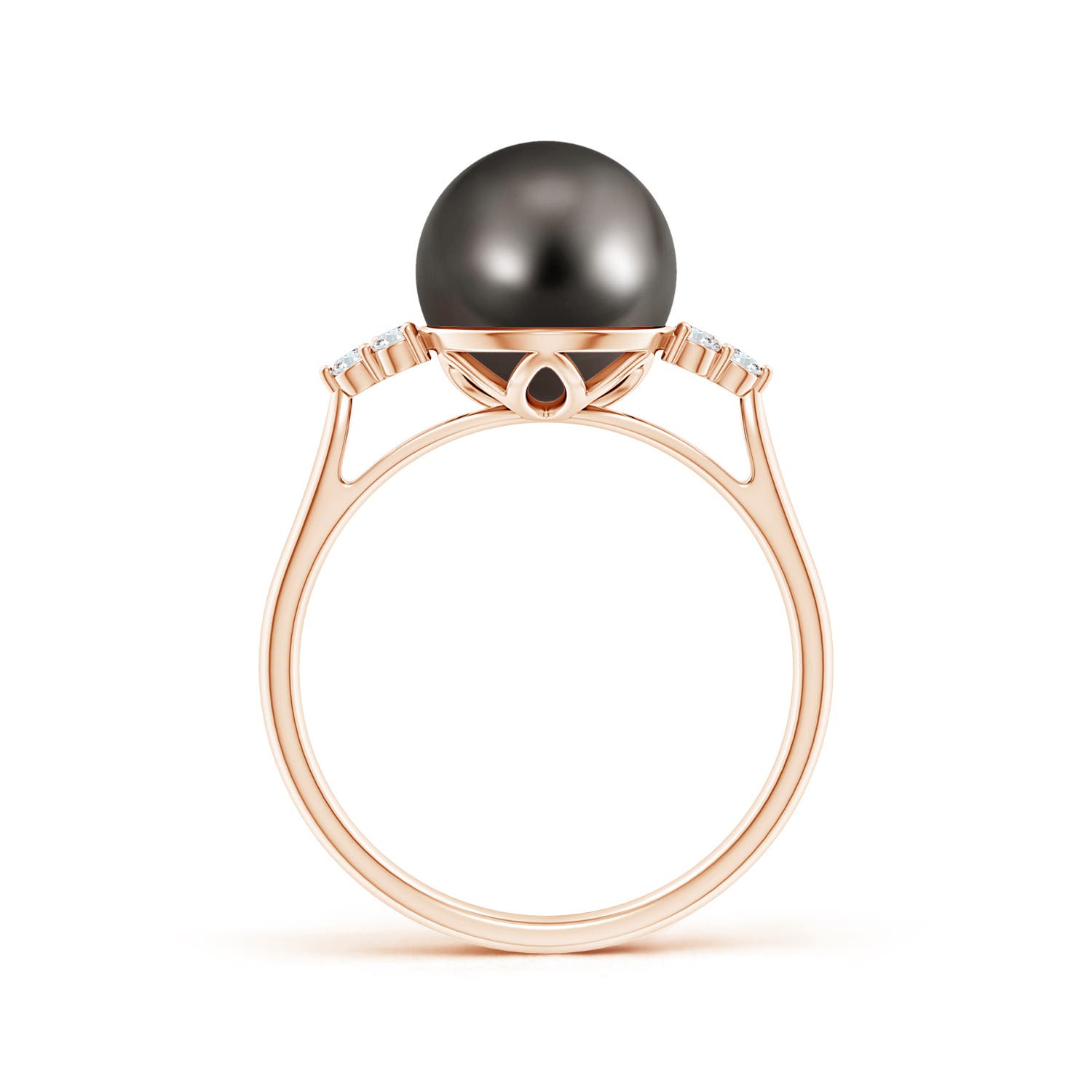 9mm AAA Tahitian Pearl Ring with Trio Diamonds in Rose Gold - side 2