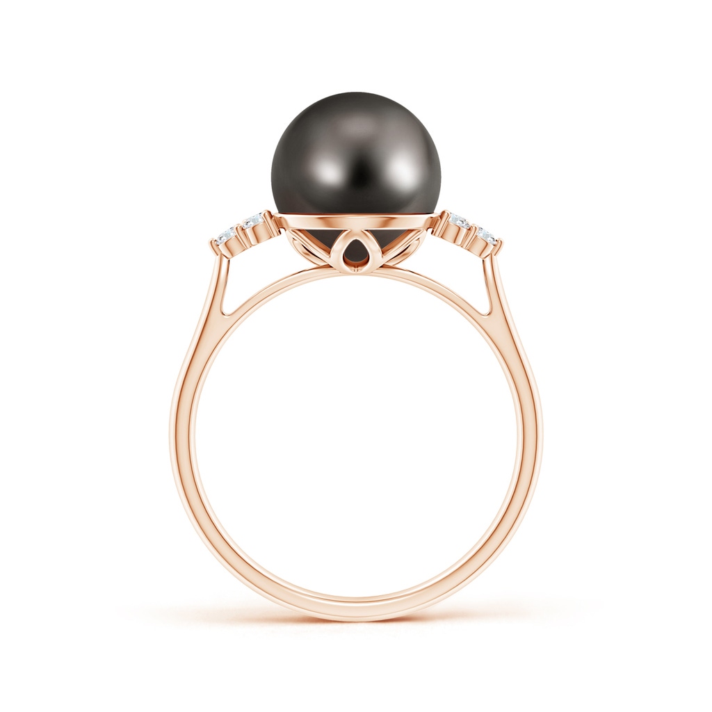 9mm AAA Tahitian Pearl Ring with Trio Diamonds in Rose Gold Side-1