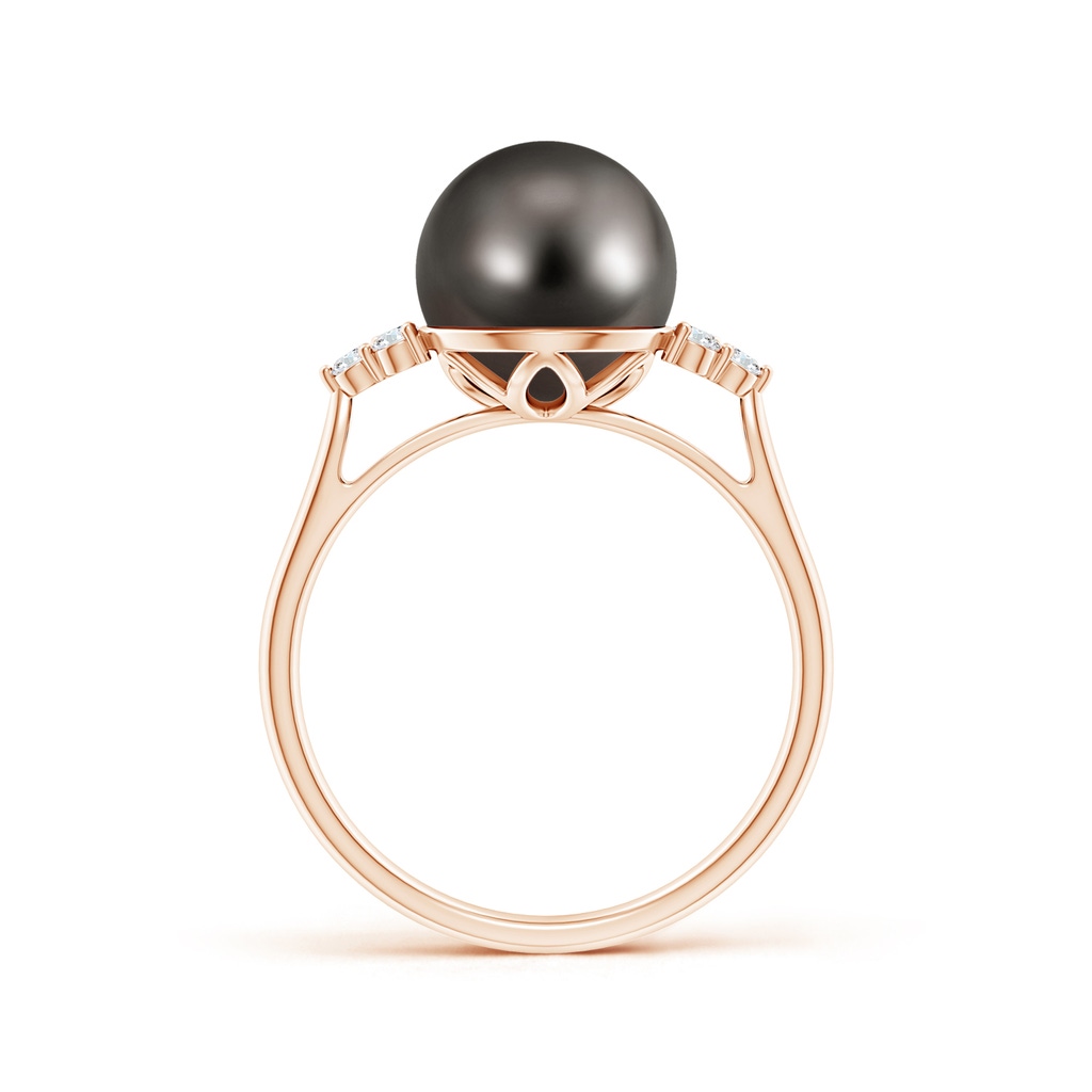 9mm AAA Tahitian Pearl Ring with Trio Diamonds in Rose Gold - side_1