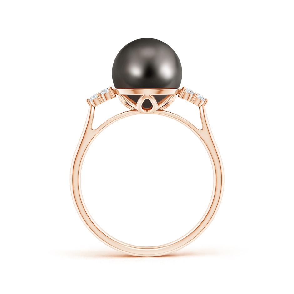 9mm AAA Tahitian Pearl Ring with Trio Diamonds in Rose Gold side-1