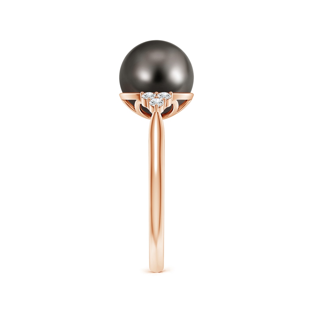 9mm AAA Tahitian Pearl Ring with Trio Diamonds in Rose Gold Side-2