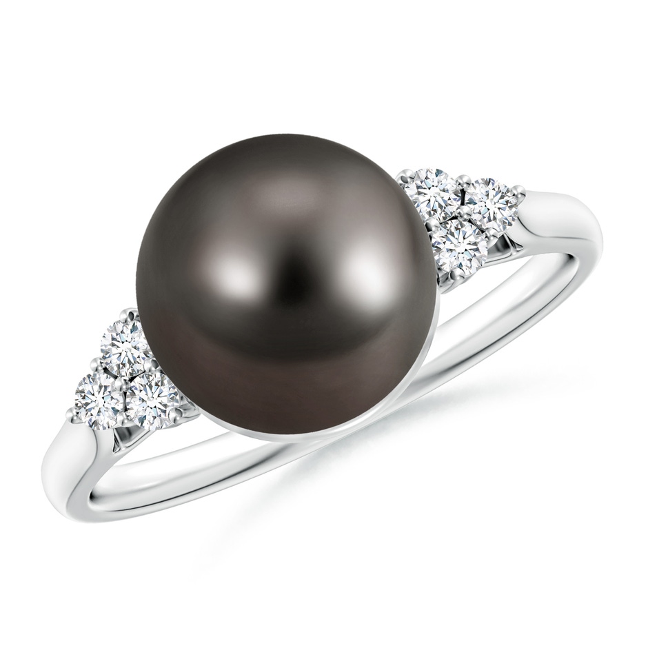 9mm AAA Tahitian Pearl Ring with Trio Diamonds in S999 Silver 