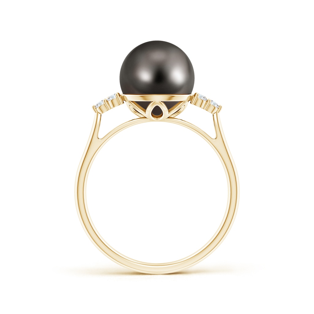 9mm AAA Tahitian Pearl Ring with Trio Diamonds in Yellow Gold - side_1
