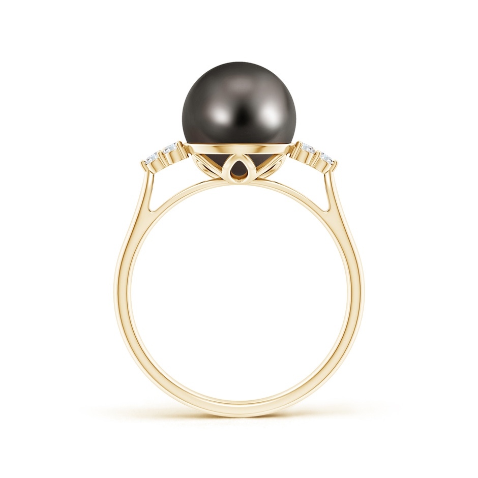 9mm AAA Tahitian Pearl Ring with Trio Diamonds in Yellow Gold side-1