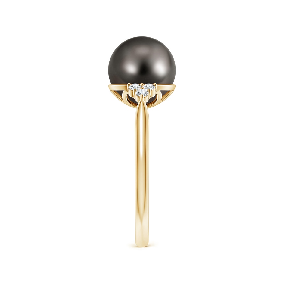 9mm AAA Tahitian Pearl Ring with Trio Diamonds in Yellow Gold side-2