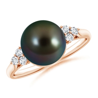 9mm AAAA Tahitian Pearl Ring with Trio Diamonds in 9K Rose Gold