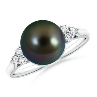 9mm AAAA Tahitian Pearl Ring with Trio Diamonds in White Gold