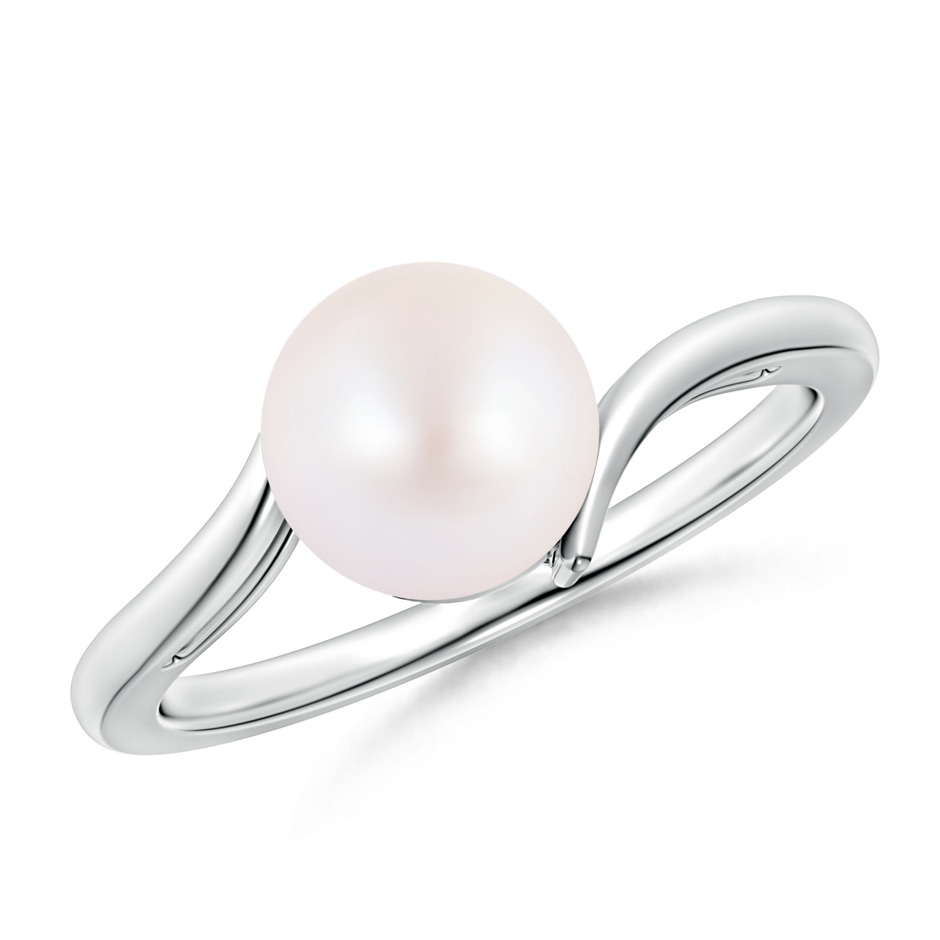 8mm AA Solitaire Japanese Akoya Pearl Bypass Ring in S999 Silver 
