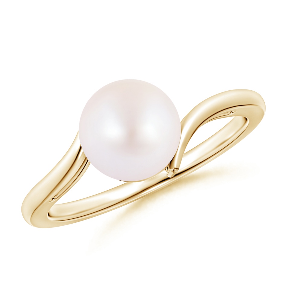 8mm AA Solitaire Japanese Akoya Pearl Bypass Ring in Yellow Gold 