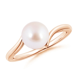 8mm AAA Solitaire Japanese Akoya Pearl Bypass Ring in Rose Gold