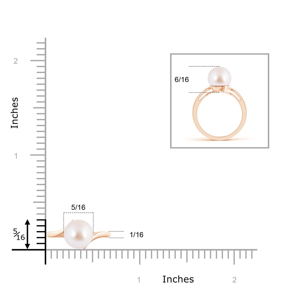 8mm AAA Solitaire Japanese Akoya Pearl Bypass Ring in Rose Gold product image