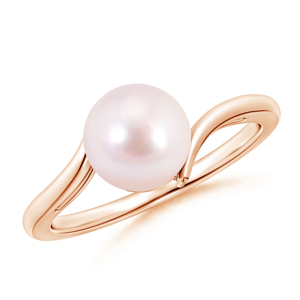 8mm AAAA Solitaire Japanese Akoya Pearl Bypass Ring in Rose Gold