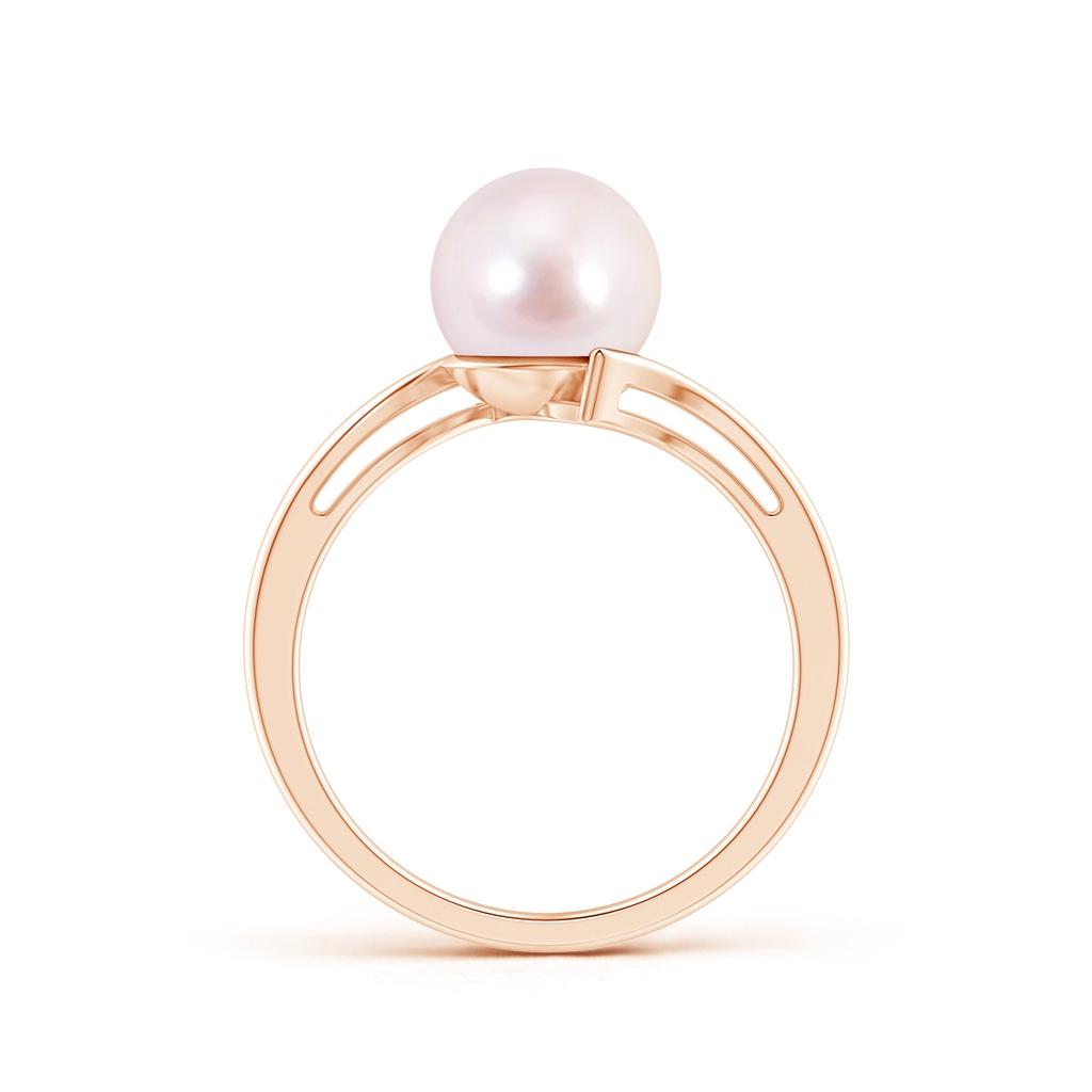 8mm AAAA Solitaire Japanese Akoya Pearl Bypass Ring in Rose Gold Product Image