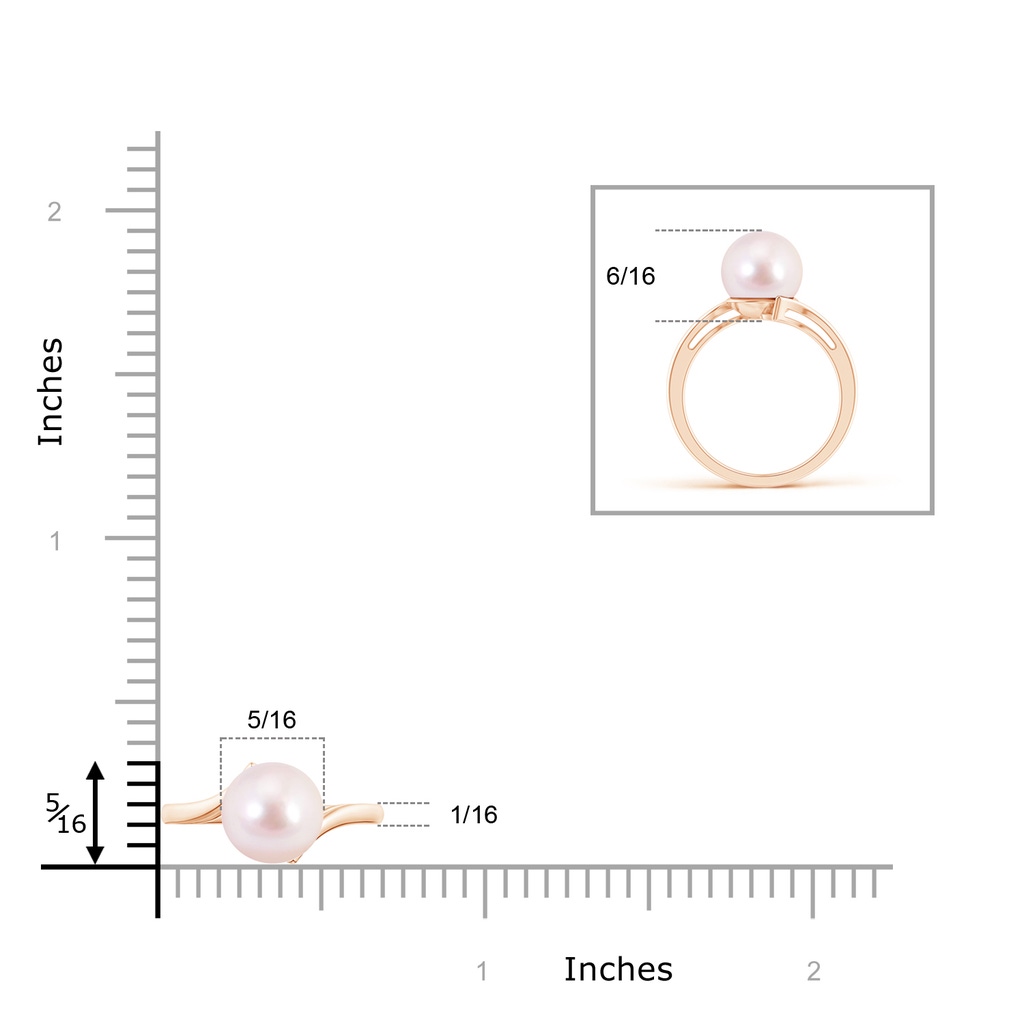 8mm AAAA Solitaire Japanese Akoya Pearl Bypass Ring in Rose Gold Product Image