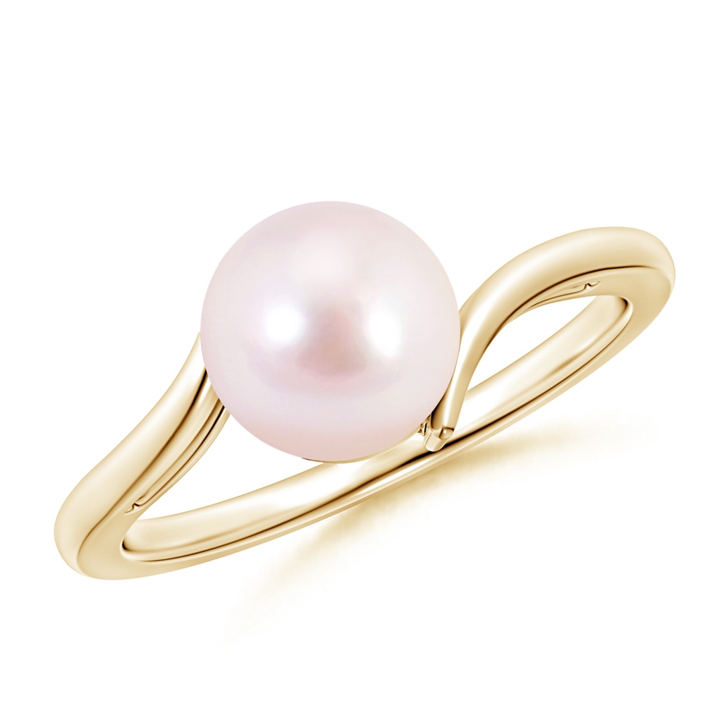 8mm AAAA Solitaire Japanese Akoya Pearl Bypass Ring in Yellow Gold