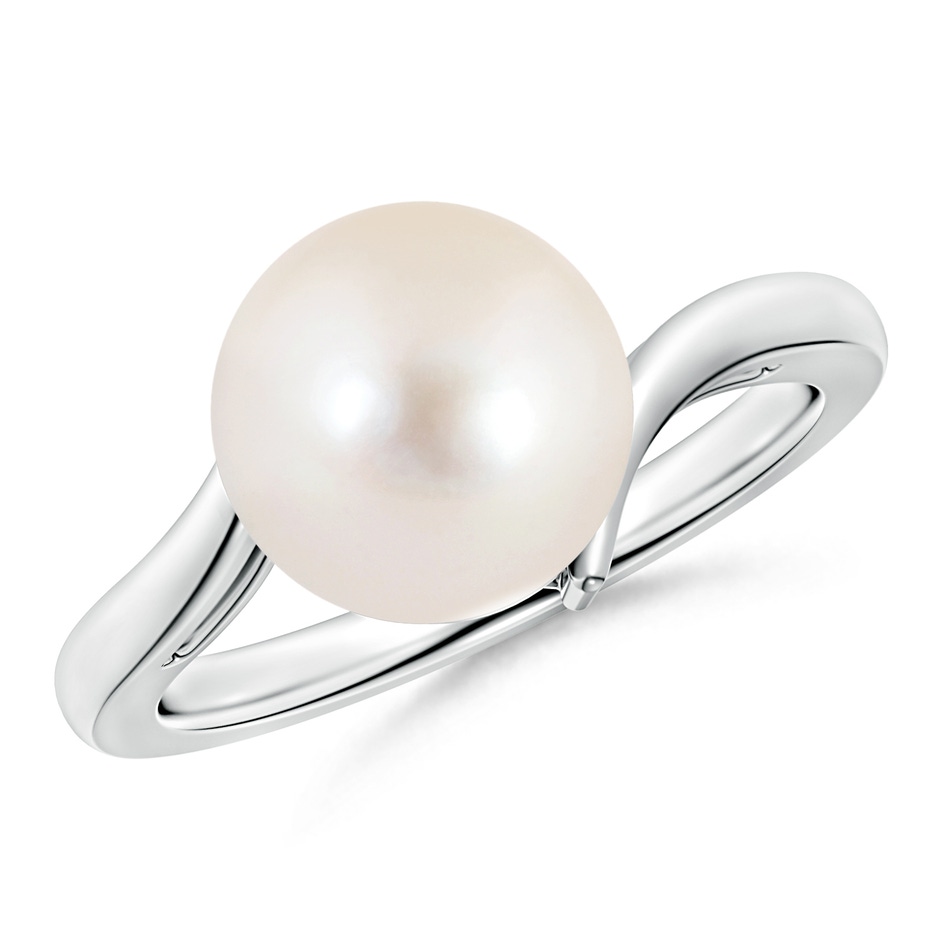 10mm AAAA Solitaire Freshwater Pearl Bypass Ring in White Gold 