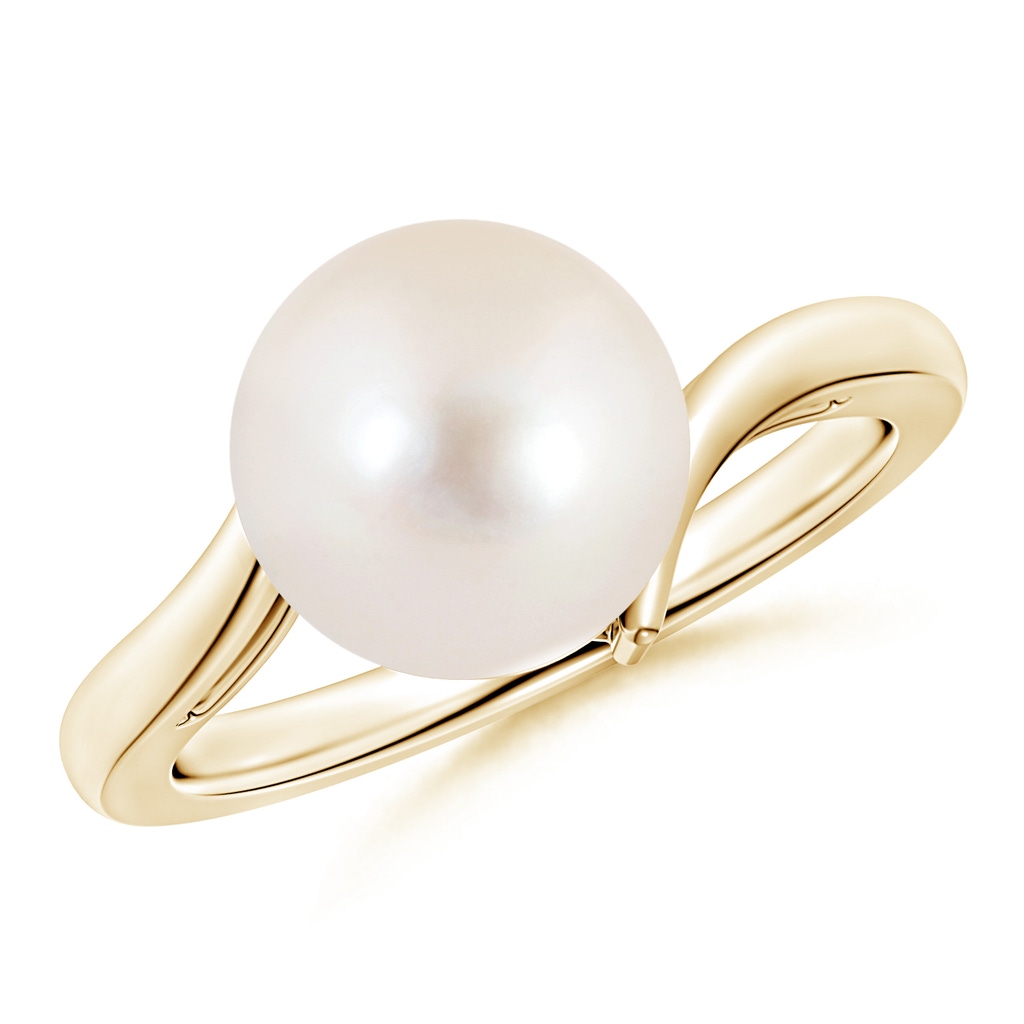 10mm AAAA Solitaire Freshwater Pearl Bypass Ring in Yellow Gold