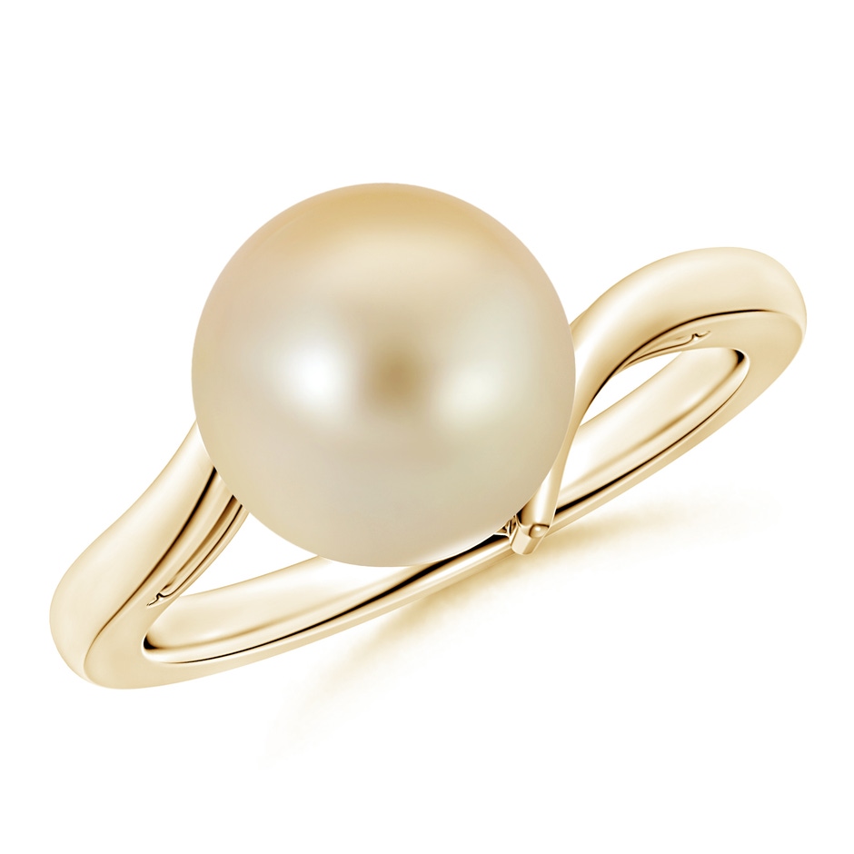 10mm AAA Solitaire Golden South Sea Pearl Bypass Ring in Yellow Gold 
