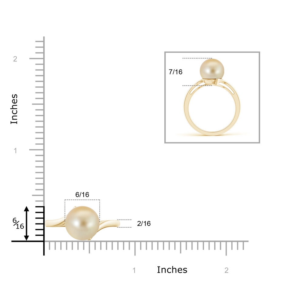 10mm AAA Solitaire Golden South Sea Pearl Bypass Ring in Yellow Gold product image