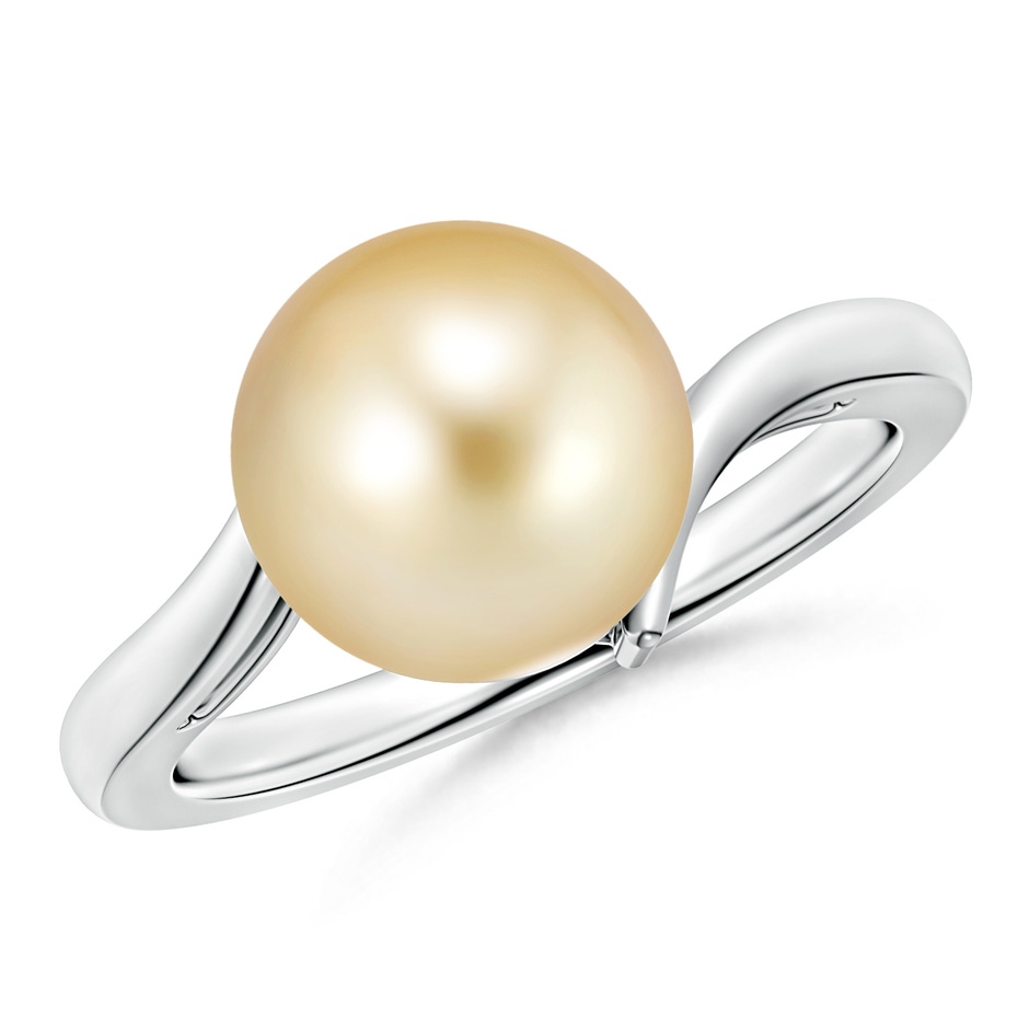 10mm AAAA Solitaire Golden South Sea Pearl Bypass Ring in White Gold 