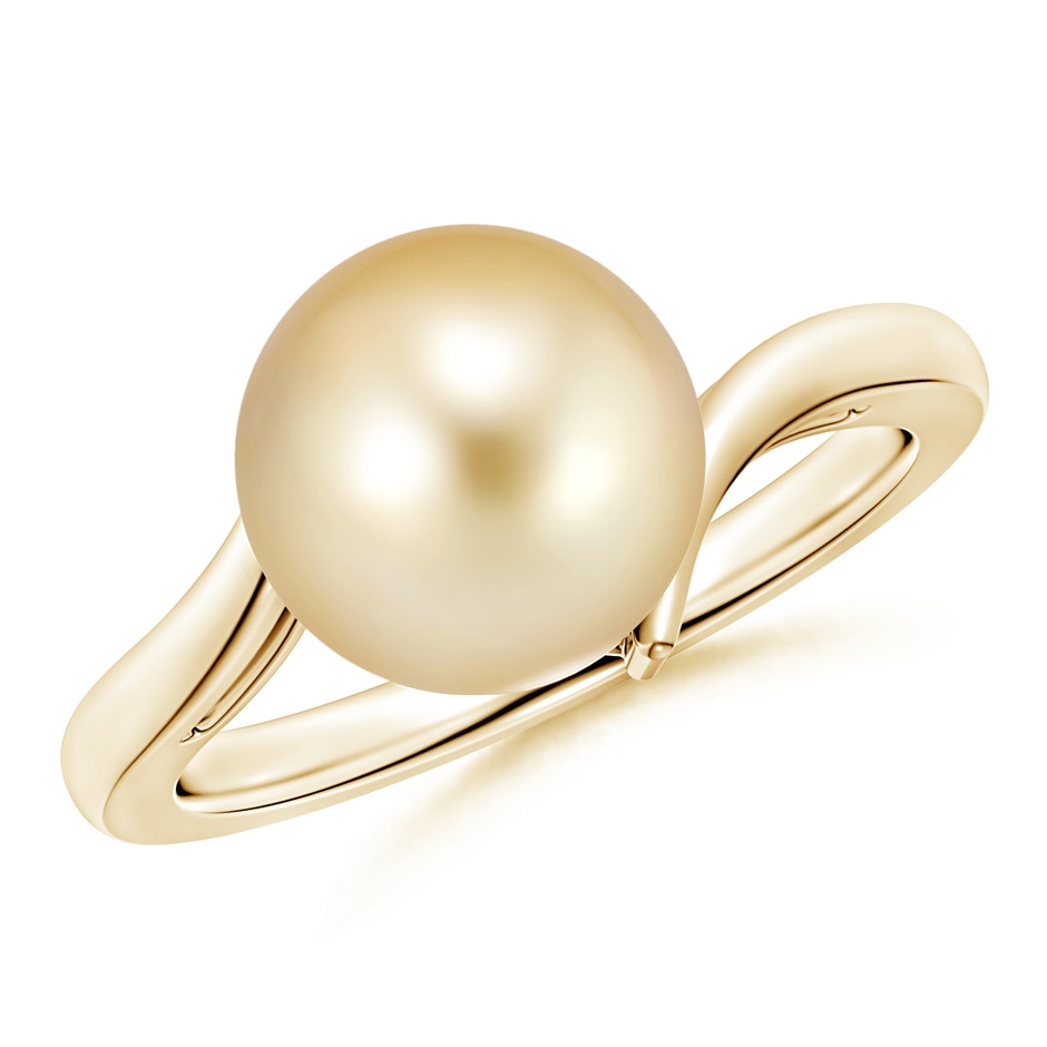 10mm AAAA Solitaire Golden South Sea Pearl Bypass Ring in Yellow Gold 