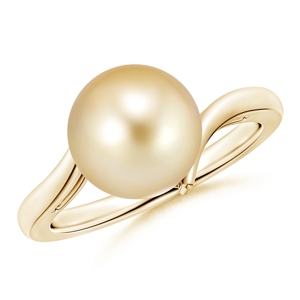 10mm AAAA Solitaire Golden South Sea Pearl Bypass Ring in Yellow Gold