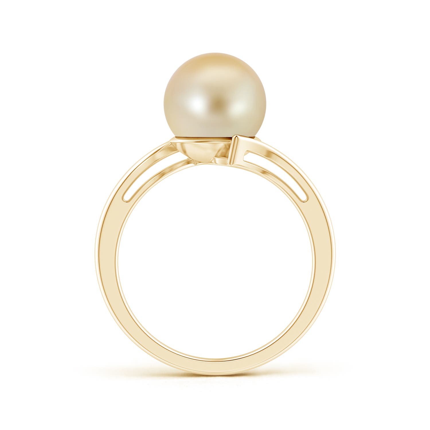 9mm AAA Solitaire Golden South Sea Pearl Bypass Ring in Yellow Gold - side 1