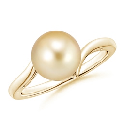 9mm AAAA Solitaire Golden South Sea Pearl Bypass Ring in Yellow Gold