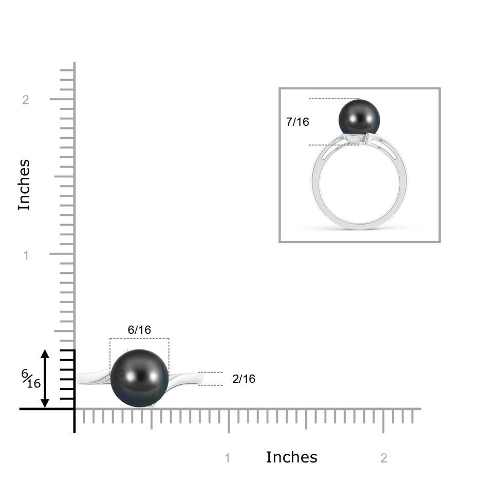 10mm AA Solitaire Tahitian Pearl Bypass Ring in White Gold ruler