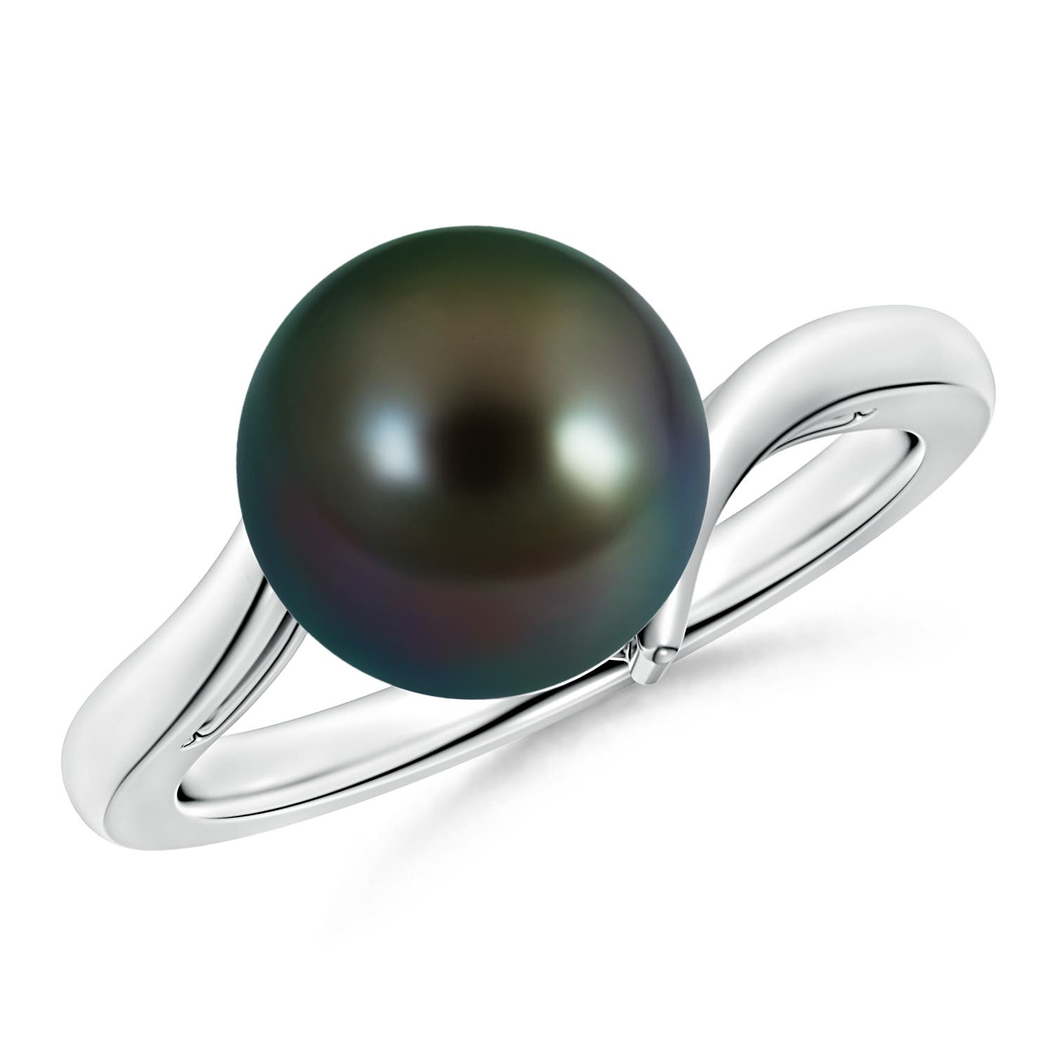 10mm AAAA Solitaire Tahitian Pearl Bypass Ring in 18CT White Gold