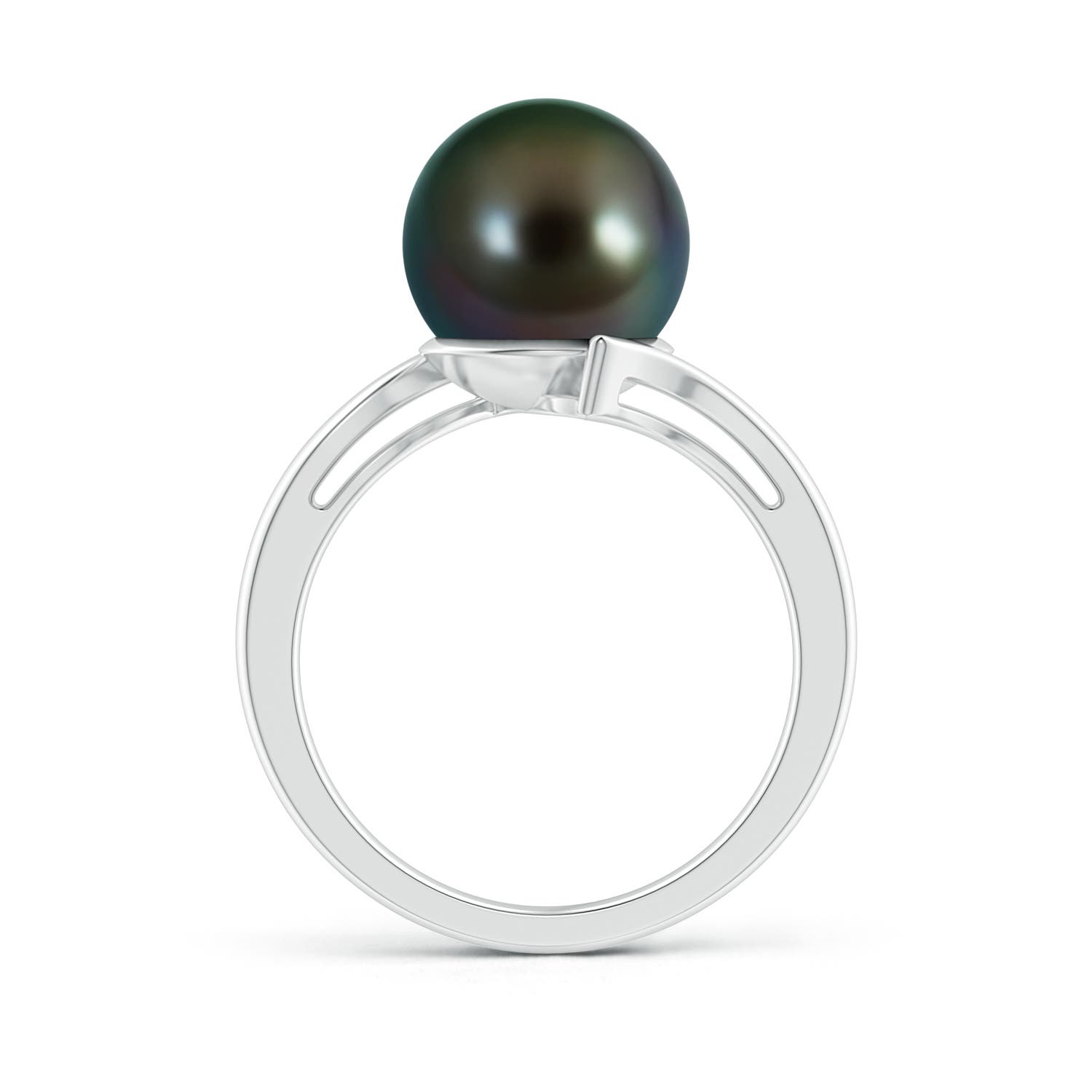 10mm AAAA Solitaire Tahitian Pearl Bypass Ring in White Gold - side 1