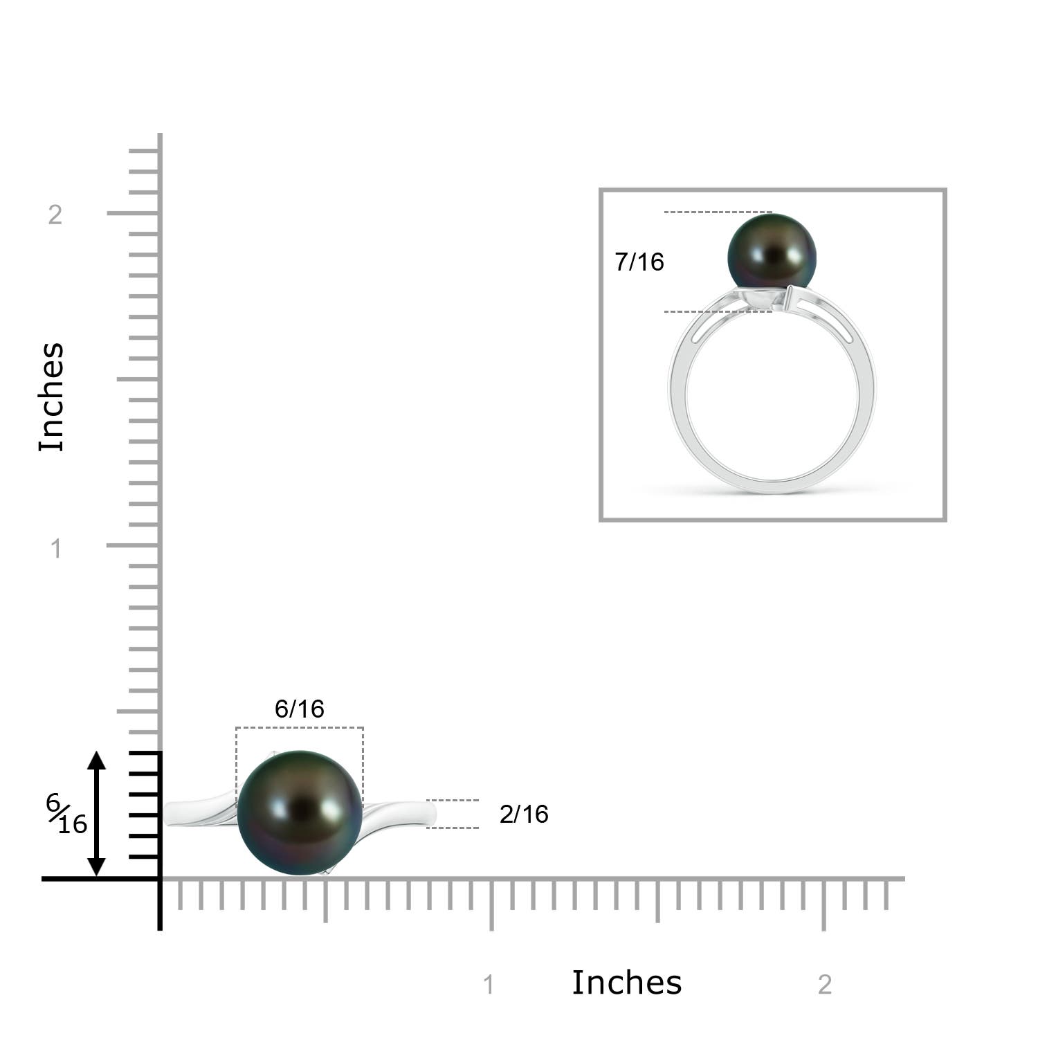 10mm AAAA Solitaire Tahitian Pearl Bypass Ring in White Gold - ruler