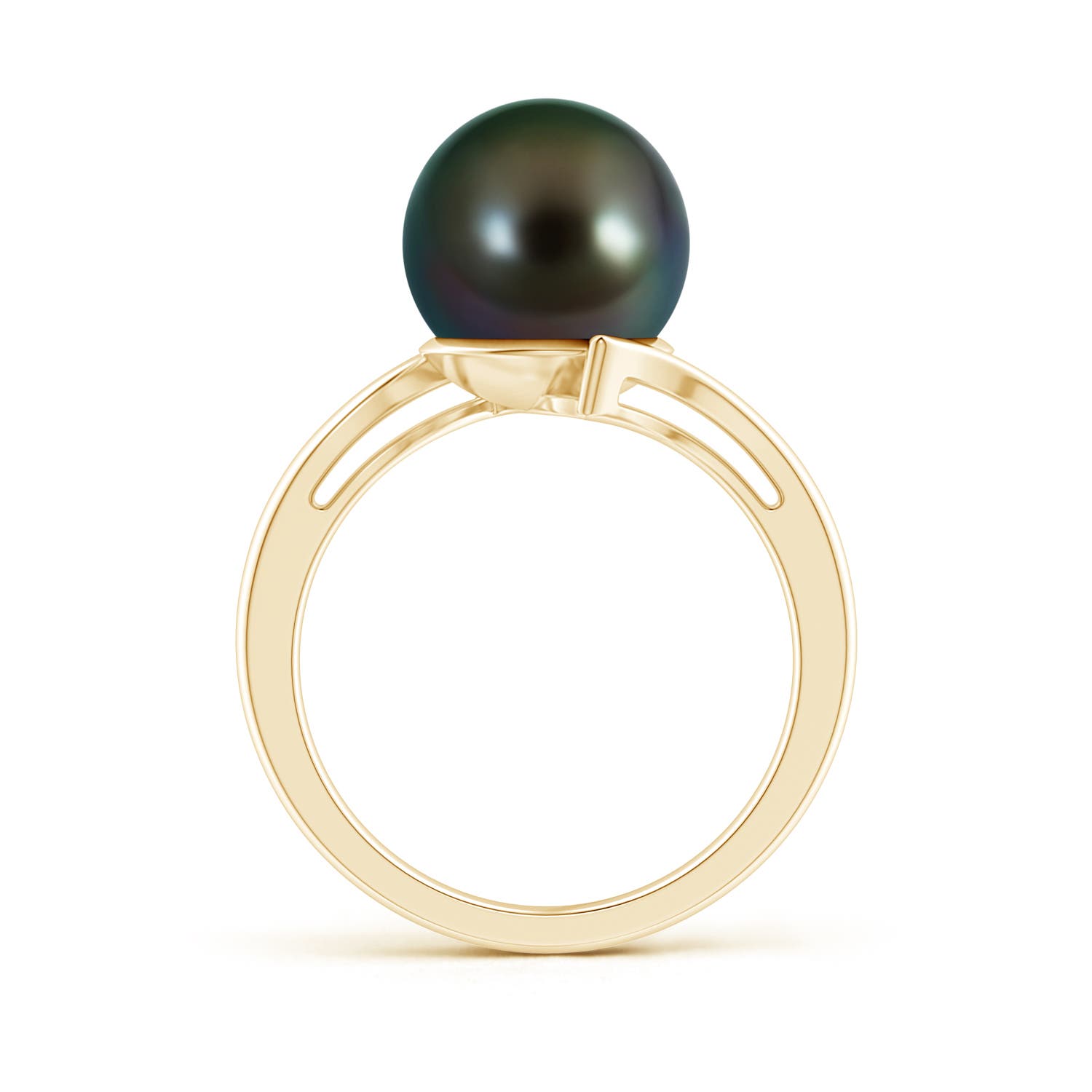 10mm AAAA Solitaire Tahitian Pearl Bypass Ring in Yellow Gold - side 1