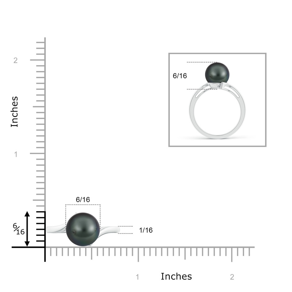 9mm A Solitaire Tahitian Pearl Bypass Ring in 9K White Gold ruler