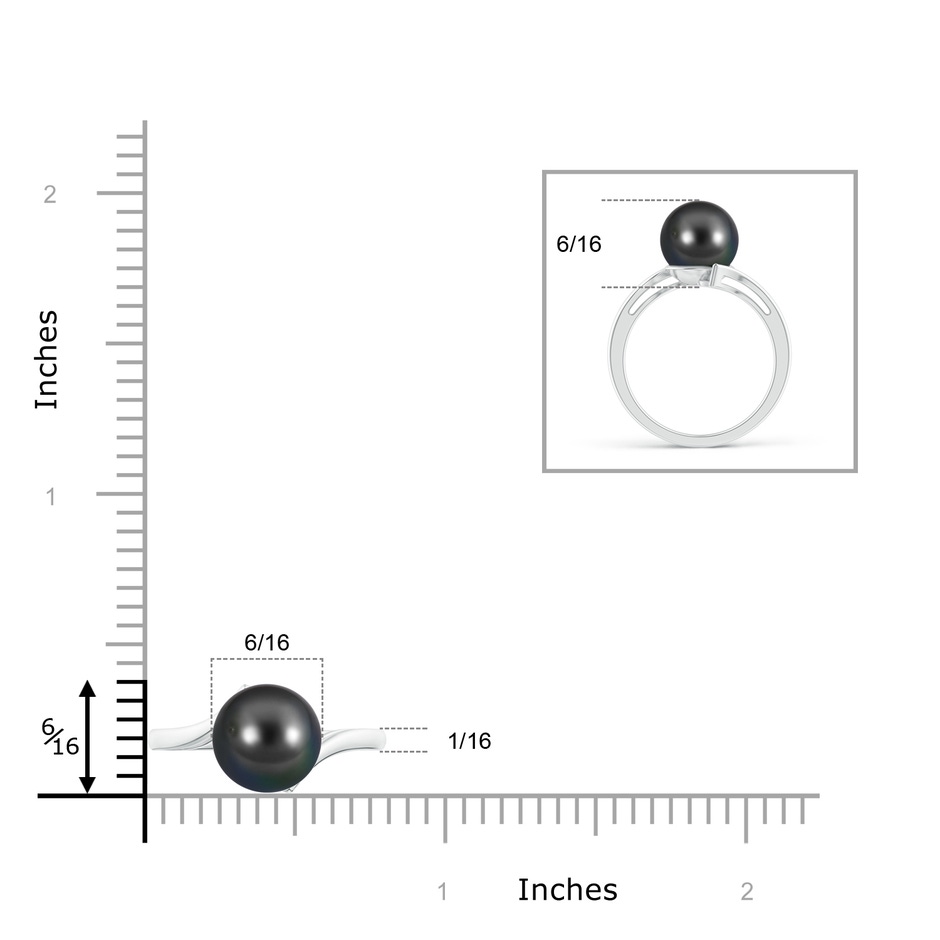 9mm AA Solitaire Tahitian Pearl Bypass Ring in White Gold ruler