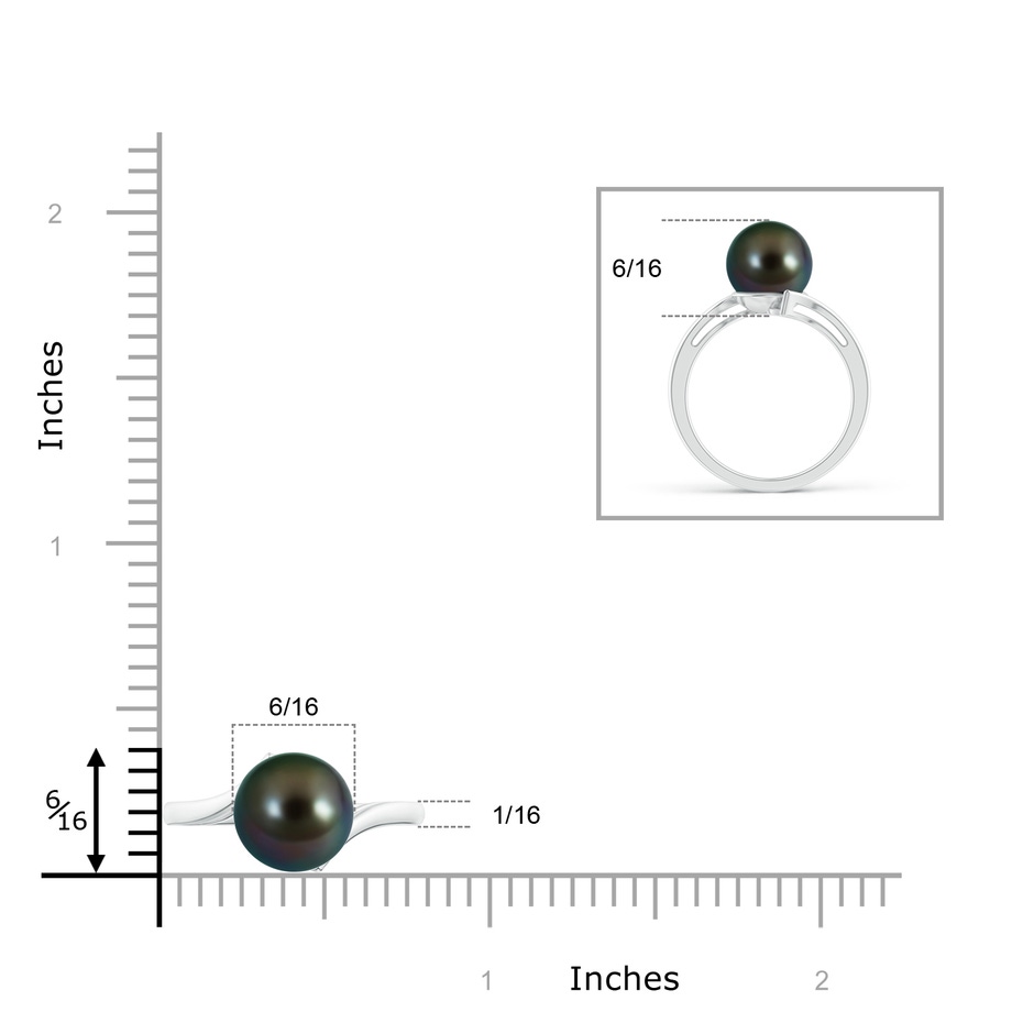 9mm AAAA Solitaire Tahitian Pearl Bypass Ring in White Gold ruler