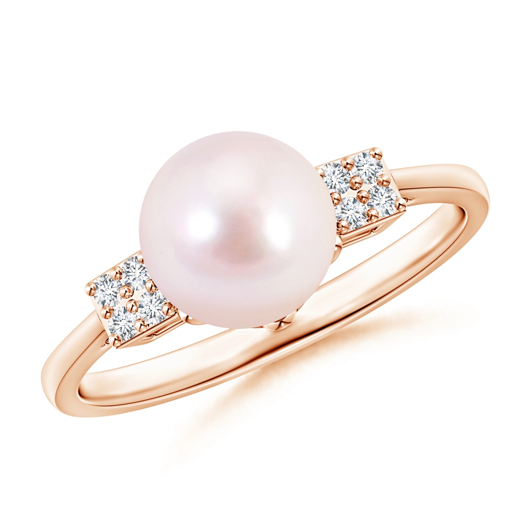 8mm AAAA Japanese Akoya Pearl Ring with Clustre Diamonds in Rose Gold