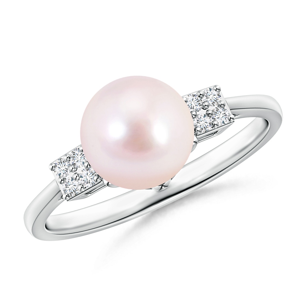 8mm AAAA Japanese Akoya Pearl Ring with Cluster Diamonds in White Gold