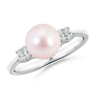 8mm AAAA Japanese Akoya Pearl Ring with Clustre Diamonds in White Gold