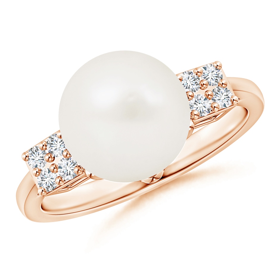 10mm A Freshwater Pearl Ring with Cluster Diamonds in Rose Gold 