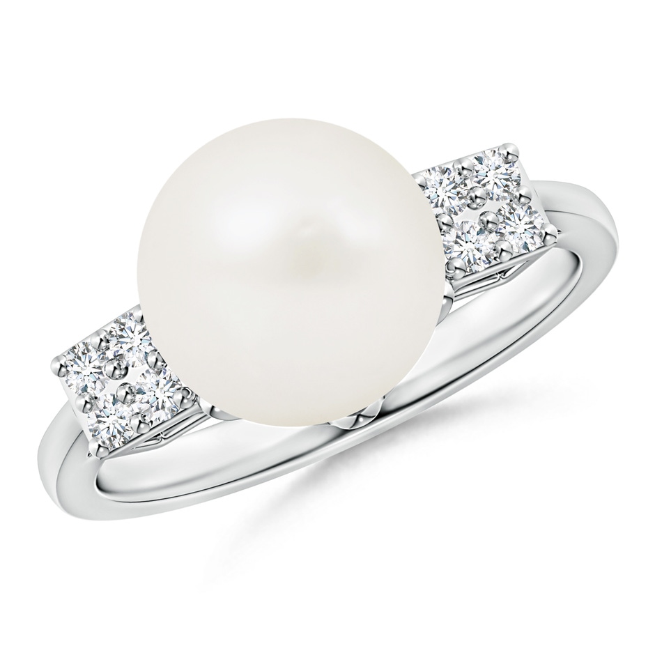 10mm A Freshwater Pearl Ring with Cluster Diamonds in White Gold 