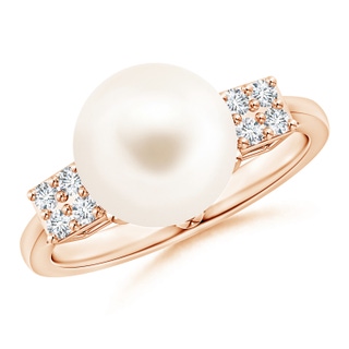 10mm AAA Freshwater Pearl Ring with Clustre Diamonds in 9K Rose Gold