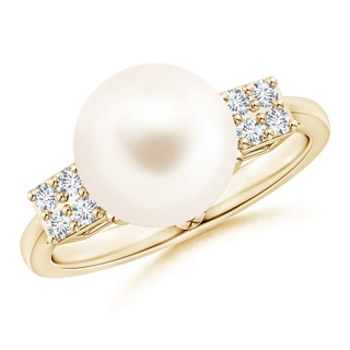 10mm AAA Freshwater Pearl Ring with Clustre Diamonds in Yellow Gold