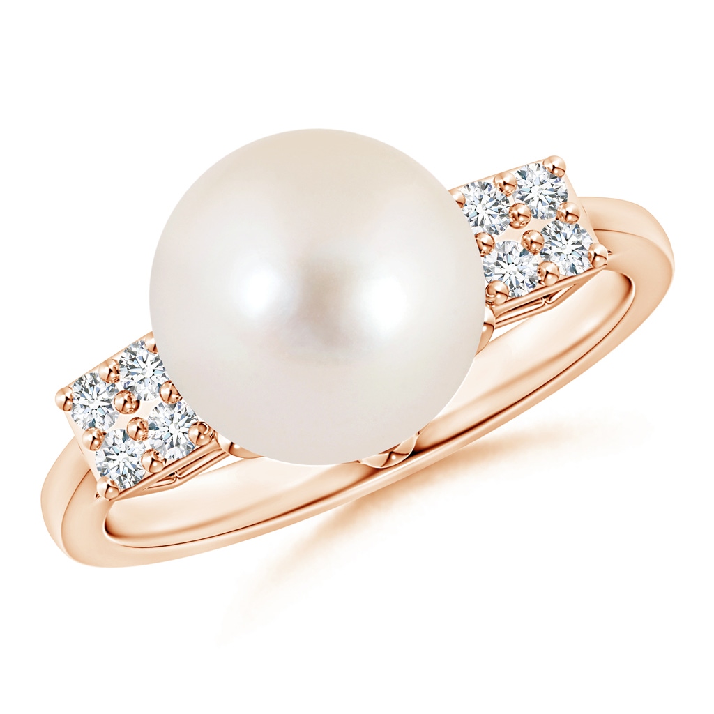 10mm AAAA Freshwater Pearl Ring with Clustre Diamonds in Rose Gold