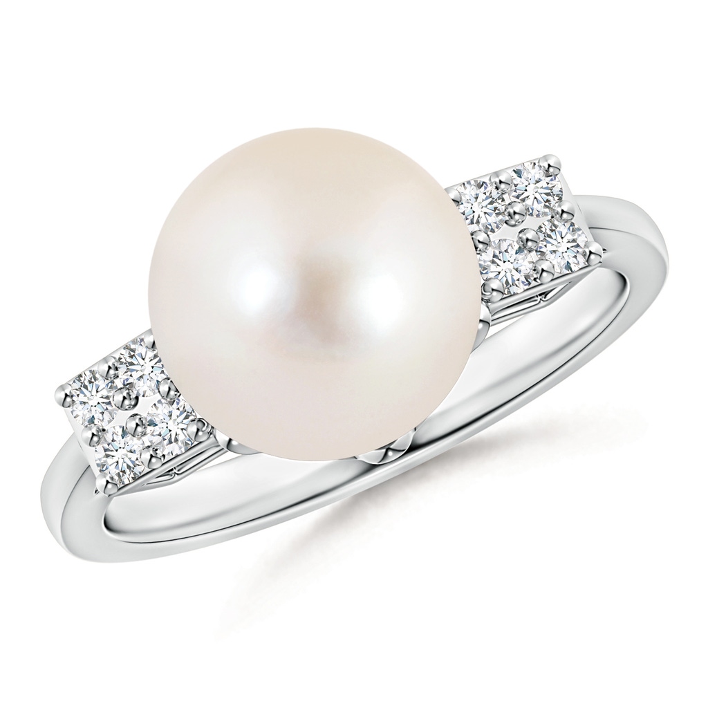 10mm AAAA Freshwater Pearl Ring with Clustre Diamonds in White Gold